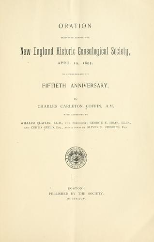 Cover for Oration delivered before the New-England historic genealogical society, April 19, 1895