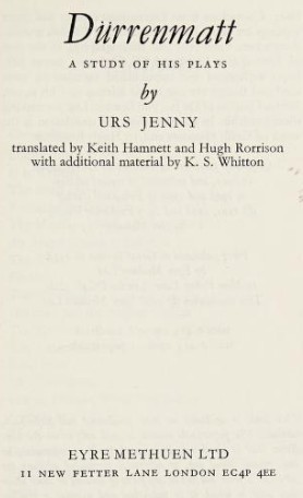 Cover for Dürrenmatt: a study of his plays