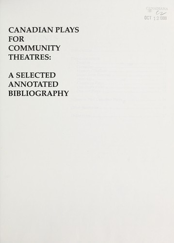 Cover for Canadian plays for community theatres