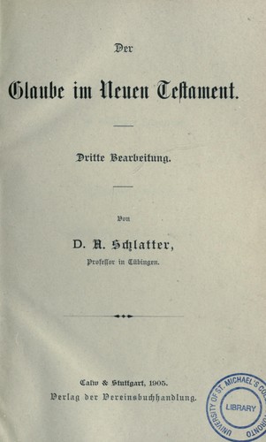 Cover for Der Glaube im Neuen Testament