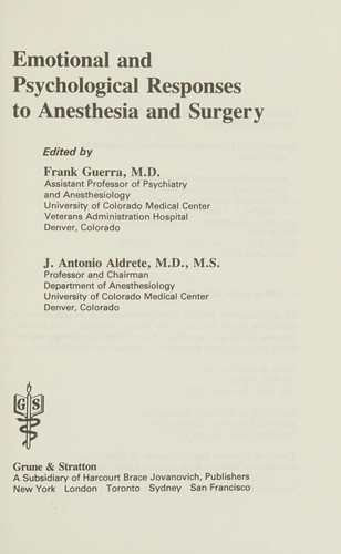 Cover for Emotional and psychological responses to anesthesia and surgery