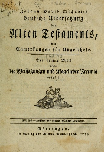 Cover for Johann David Michaelis deutsche Uebersetzung des Alten Testaments