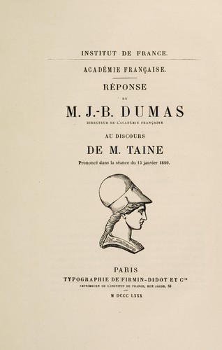 Cover for Réponse au discours de M. Taine