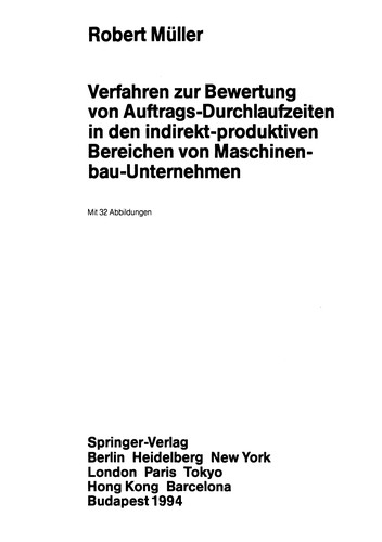 Cover for Verfahren zur Bewertung von Auftrags-Durchlaufzeiten in den indirekt-produktiven Bereichen von Maschinenbau-Unternehmen