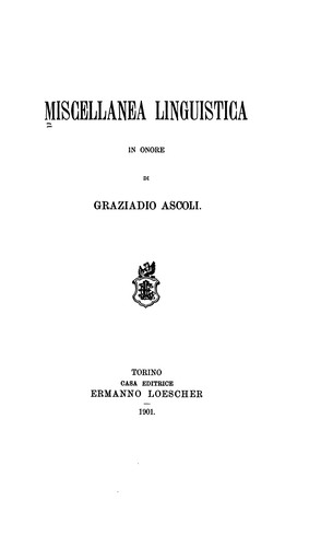 Cover for Miscellanea linguistica in onore di Graziadio Ascoli
