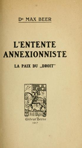Cover for L' entente annexionniste