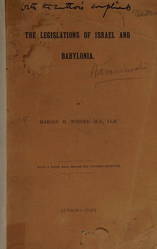 Cover for The legislation of Israel and Babylonia