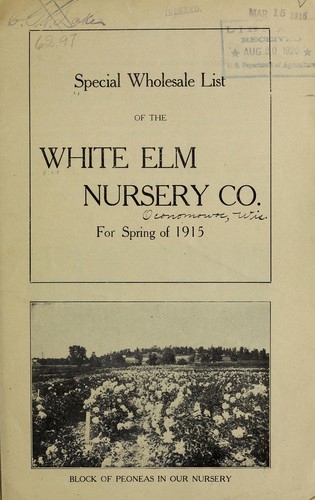 Cover for Special wholesale list of the White Elm Nursery Co. for the spring of 1915