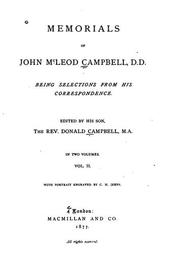 Cover for Memorials of John McLeod Campbell