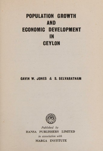 Cover for Population growth and economic development in Ceylon