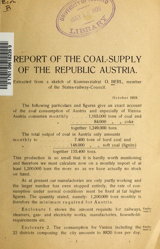 Cover for Report of the coal supply of the Republic of Austria