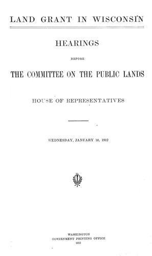 Cover for Land grant in Wisconsin