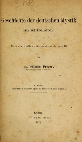Cover for Geschichte der deutschen mystik im mittelater