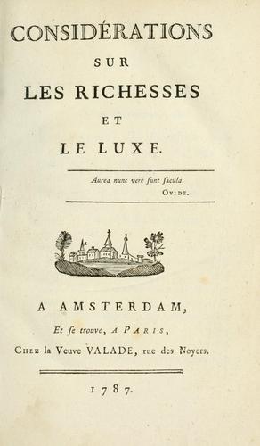 Cover for Considérations sur les richesses et le luxe ...