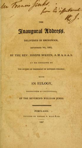 Cover for The inaugural address, delivered in Brunswick, September 9th, 1802