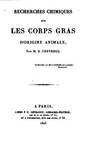 Cover for Recherches chimiques sur les corps gras d'origine animale