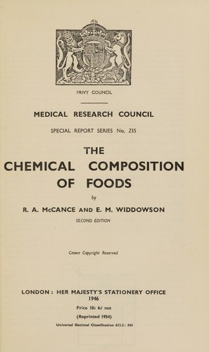 Cover for The chemical composition of foods