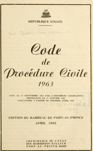 Cover for Code de procédure civile, 1963.