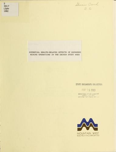 Cover for Potential health-related effects of expanded mining operations in the Decker study area