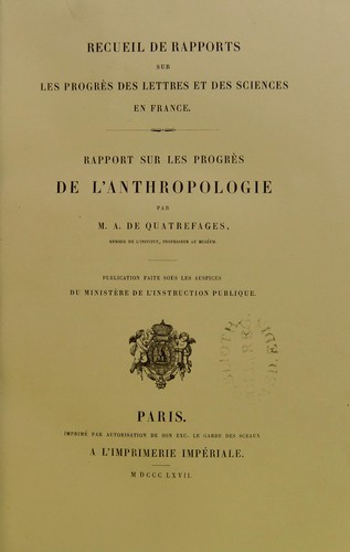 Cover for Rapport sur les progrès de l’anthropologie