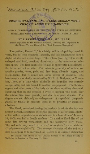 Cover for Congenital familial splenomegaly with chronic acholuric jaundice