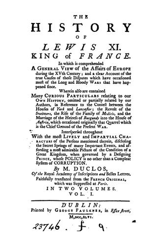 Cover for The history of Lewis xi. king of France. Transl