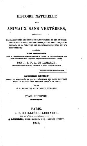 Cover for Histoire naturelle des animaux sans vertèbres: présentant les caractères généraux et ...
