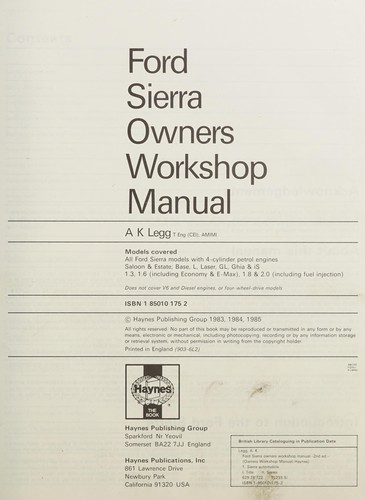 Cover for Ford Sierra owners workshop manual