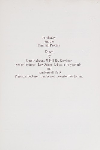 Cover for Psychiatry & the Criminal Process (Leicester Polytechnic School of Law Monographs)