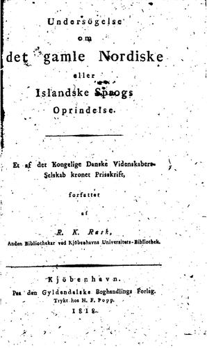 Cover for Undersögelse om det gamle nordiske eller islandske sprogs oprindelse