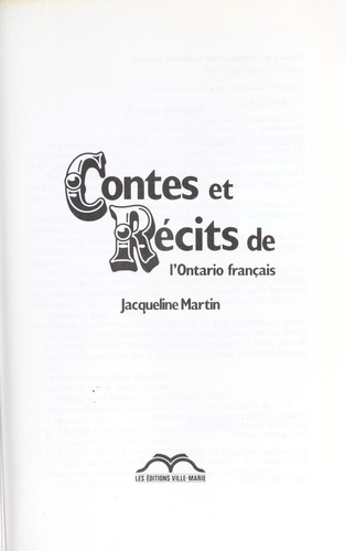 Cover for Contes et récits de l'Ontario français