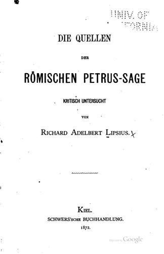 Cover for Die Quellen der römischen Petrus-Sage