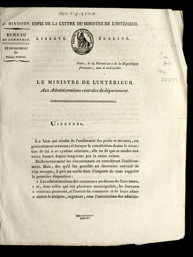 Cover for Le ministre de l'inte rieur aux administrations centrales de de partement