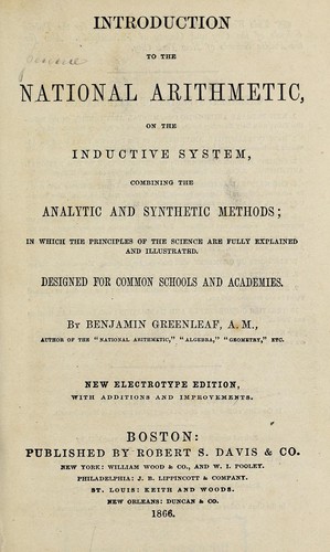 Cover for Introduction to the national arithmetic, on the inductive system, combining the analytic and synthetic methods ...