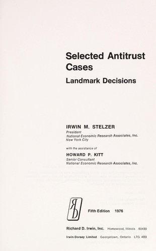 Cover for Selected antitrust cases