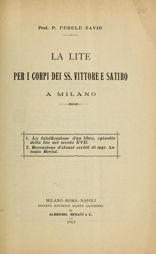 Cover for La lite per i corpi dei SS. Vittore e Satiro a Milano
