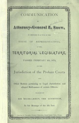 Cover for Communication of Attorney-General Z. Snow