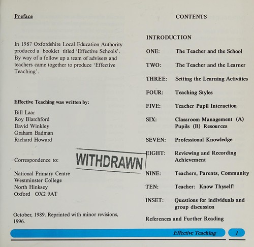 Cover for Effective teaching