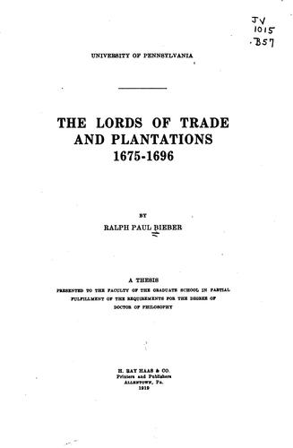 Cover for The Lords of trade and plantations, 1675-1696