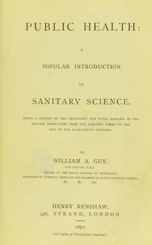 Cover for Public health: a popular introduction to sanitary science