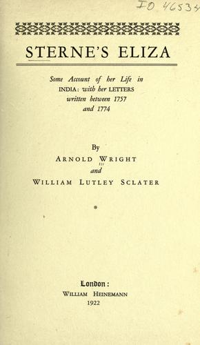 Cover for Sterne's Eliza; some account of her life in India: with her letters written between 1757 and 1774