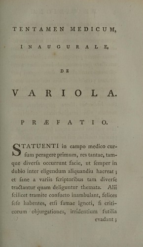 Cover for Tentamen medicum inaugurale, de variola