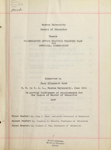 Cover for Co-operative office practice training plan for Suffield, Connecticut