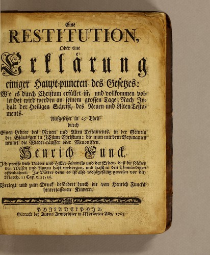 Cover for Eine Restitution, oder Eine Erklärung einiger Haupt-Puncten des Gesetzes