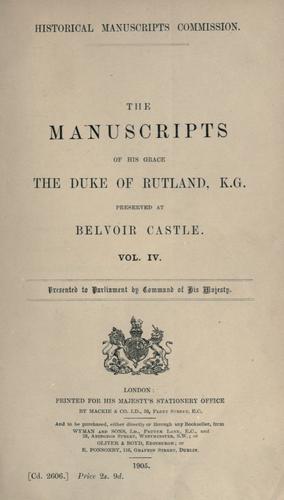 Cover for manuscripts of His Grace the Duke of Rutland ...