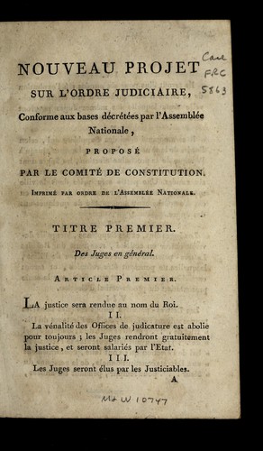 Cover for Nouveau projet sur l'ordre judiciaire