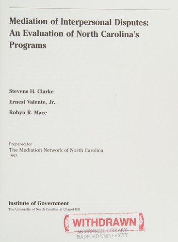 Cover for Mediation of interpersonal disputes