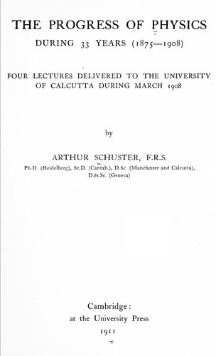 Cover for The progress of physics during 33 years (1875-1908)