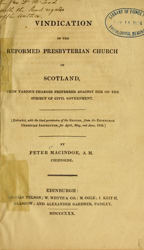 Cover for vindication of the Reformed Presbyterian Church in Scotland