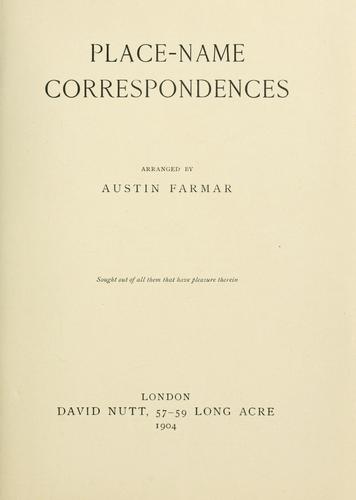 Cover for Place-name correspondences